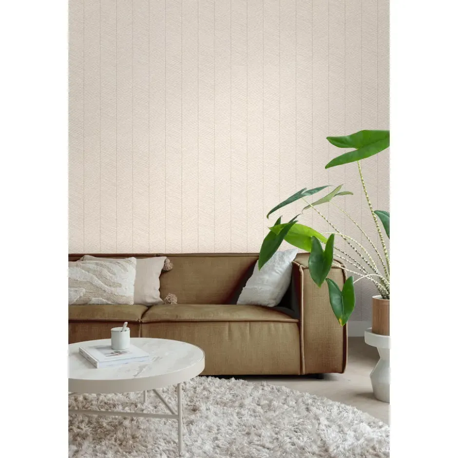 ESTAhome behang visgraat-motief zandkleurig en beige - 53 x 1005 cm
