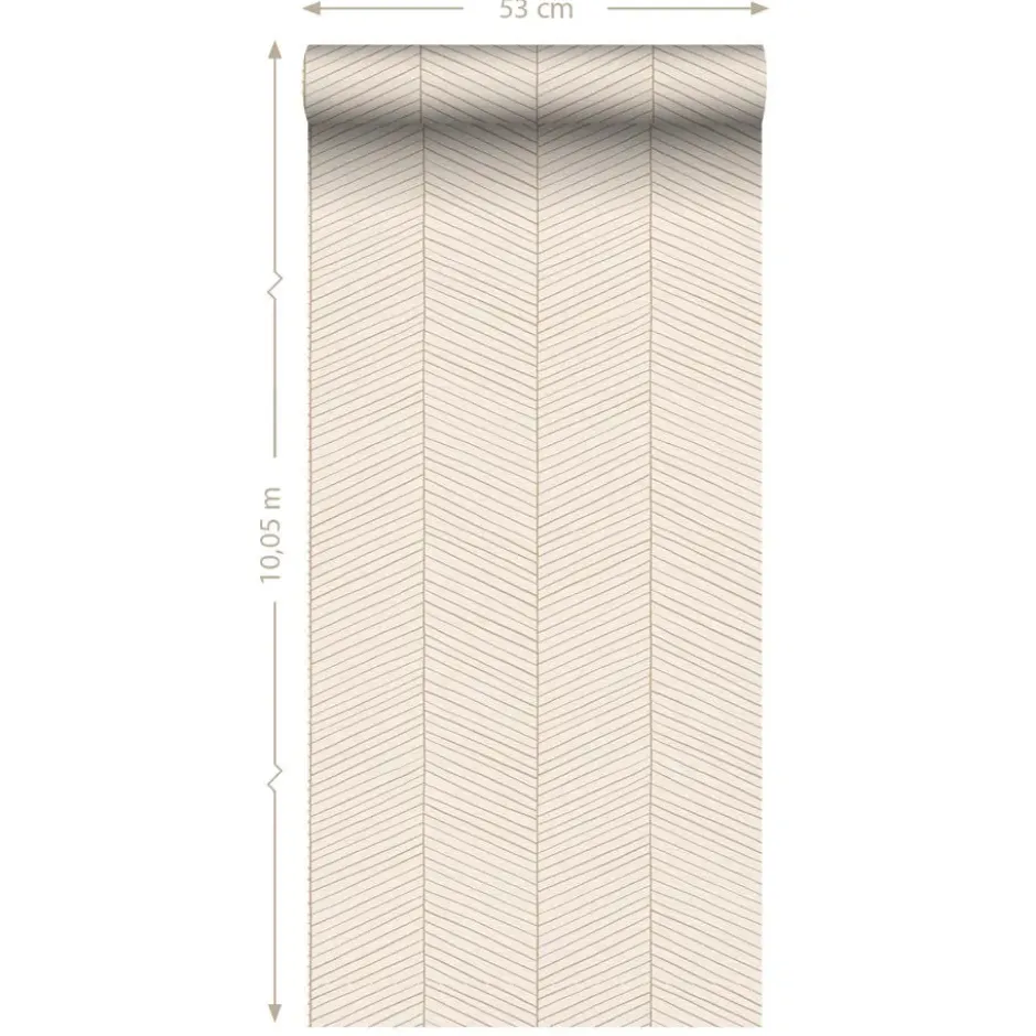 ESTAhome behang visgraat-motief zandkleurig en beige - 53 x 1005 cm