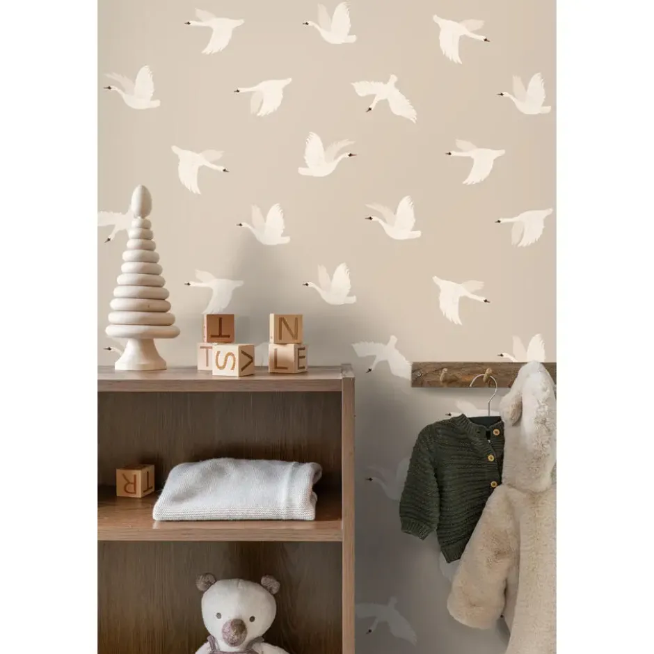 ESTAhome behang zwanen beige - 50 x 900 cm