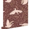 ESTAhome behang zwanen bordeaux rood - 50 x 900 cm