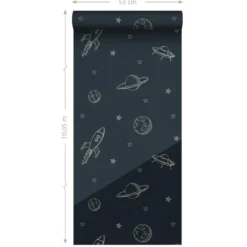 ESTAhome glow-in-the-dark behang planeten in de ruimte donkerblauw