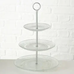 Etagere glas - 3-laags - 35 cm - metaal en glas - serveerplateau