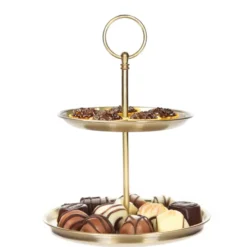 Etagere - goud - 2-laags - metaal - D14 x 20 cm - serveerplateau
