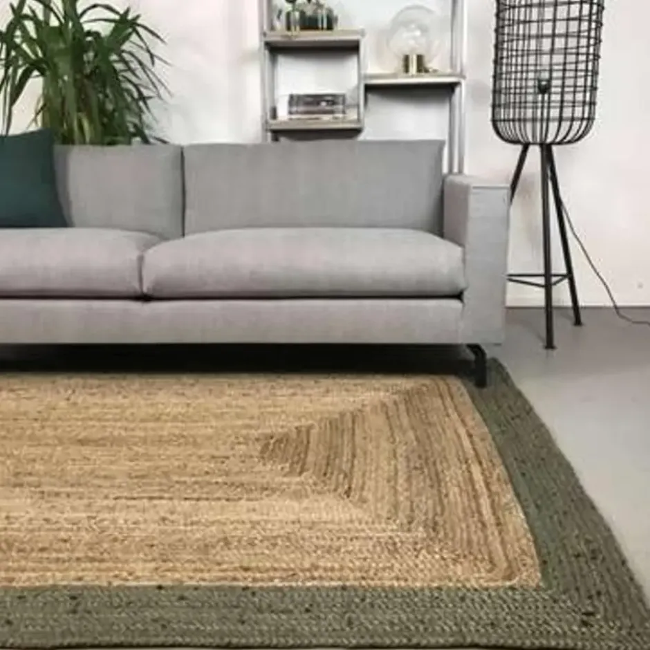 Eva Interieur Vloerkleed Jute - Naturel/Groen - 140x190