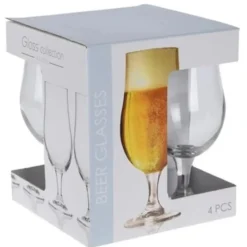 Excellent Houseware Bierglazen op voet - 4x- glas - speciaal bier