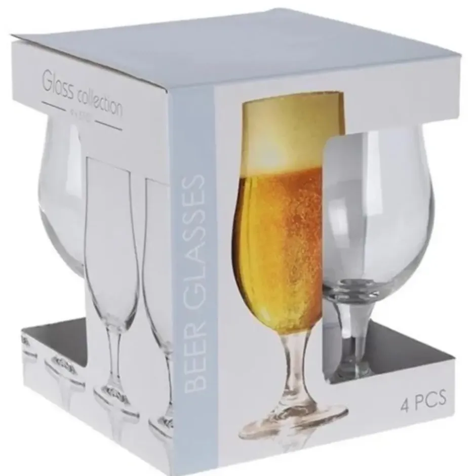 Excellent Houseware Bierglazen op voet - 4x- glas - speciaal bier