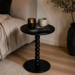Excellent houseware bijzettafel liva - zwart - H40 x D35 cm