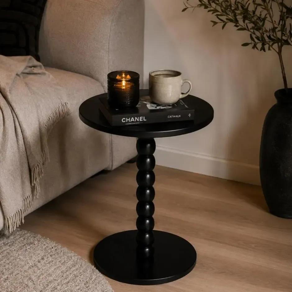 Excellent houseware bijzettafel liva - zwart - H40 x D35 cm