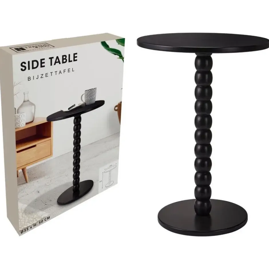 Excellent houseware bijzettafel liva - zwart - H40 x D35 cm