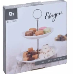 Excellent Houseware Etagere - porselein - 2-laags - met handvat
