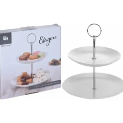 Excellent Houseware Etagere - porselein - 2-laags - met handvat