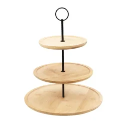 Excellent Houseware Etagere bamboe hout - 3-laags - D28 x H40 cm