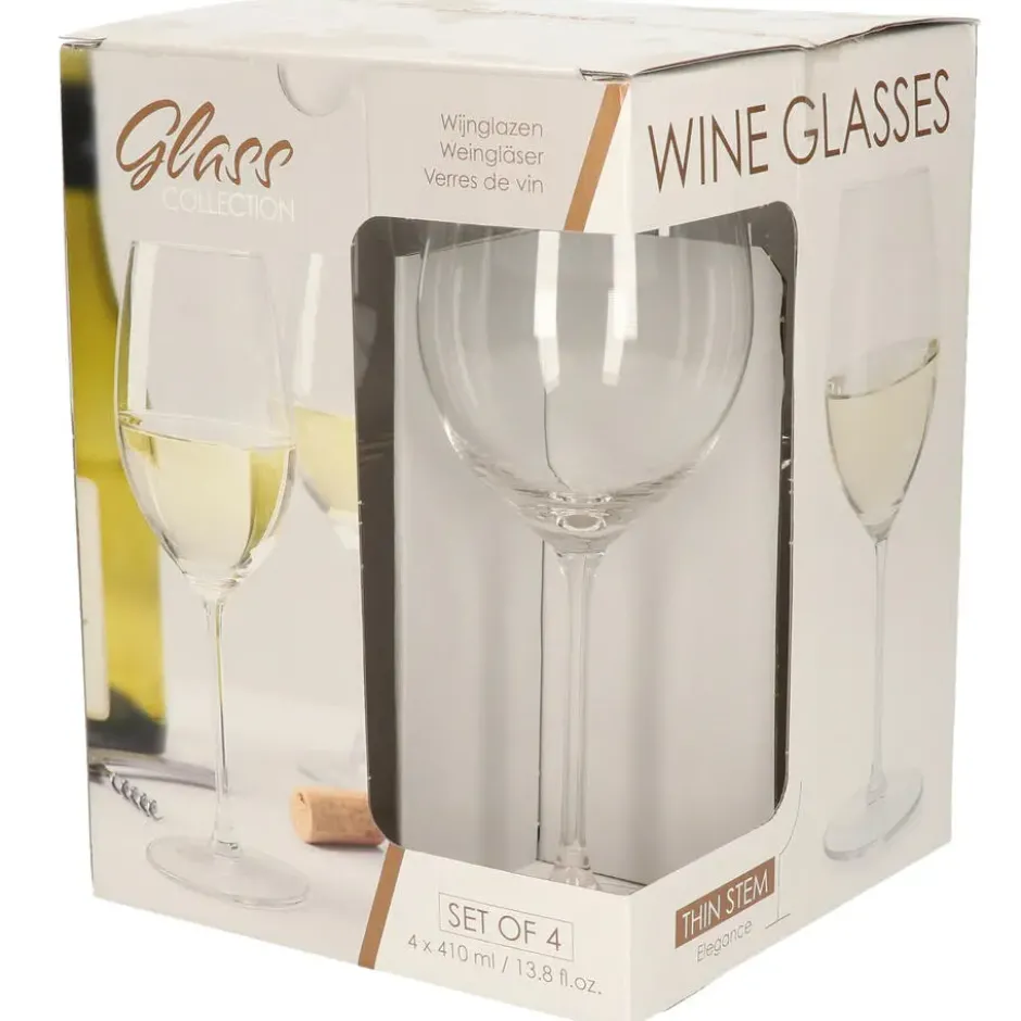 Excellent Houseware Wijnglazen - 4x stuks - glas - 410 ml