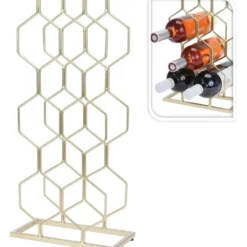 Excellent Houseware Wijnrek - metaal - goud - 8 flessen - 23 x 48 cm