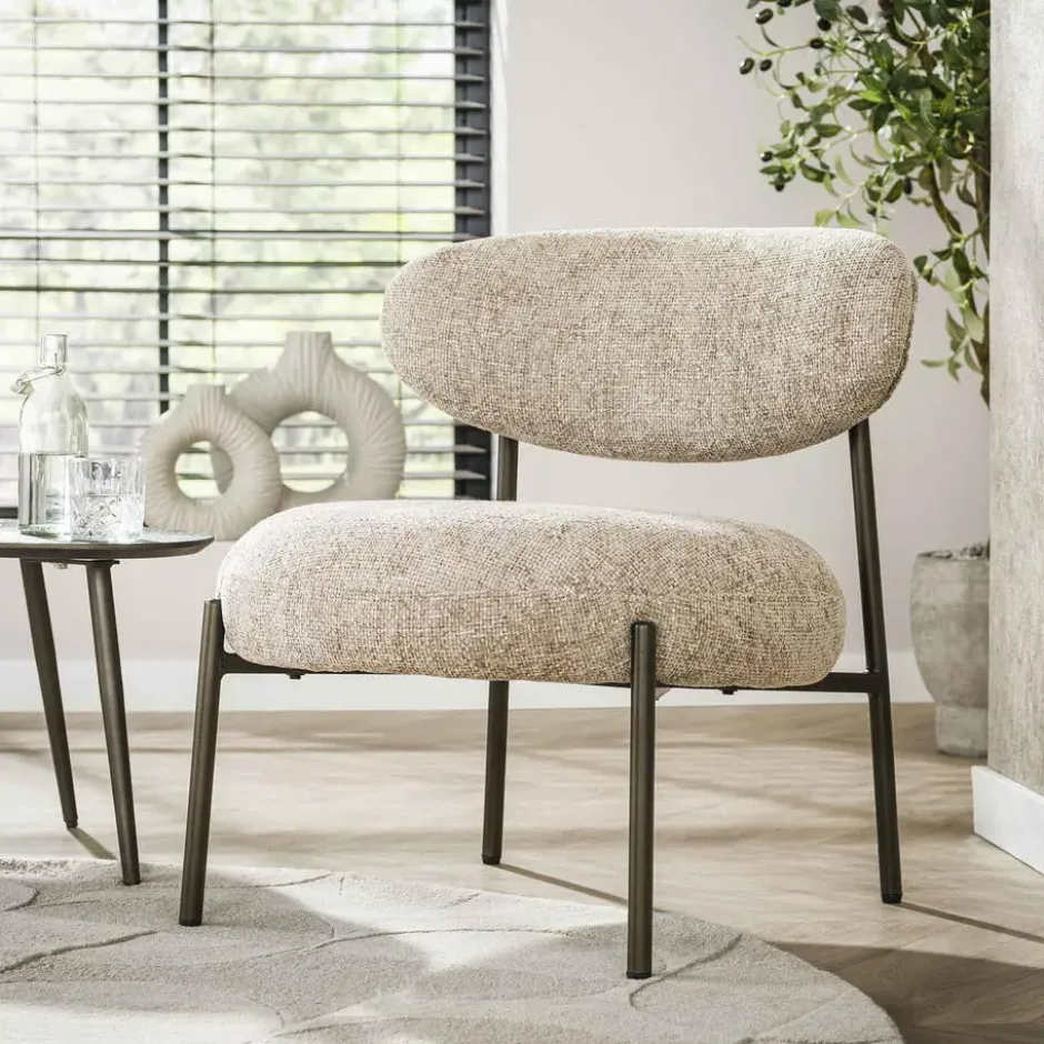 Fauteuil Zand Stof - Zithoogte 41cm - Round