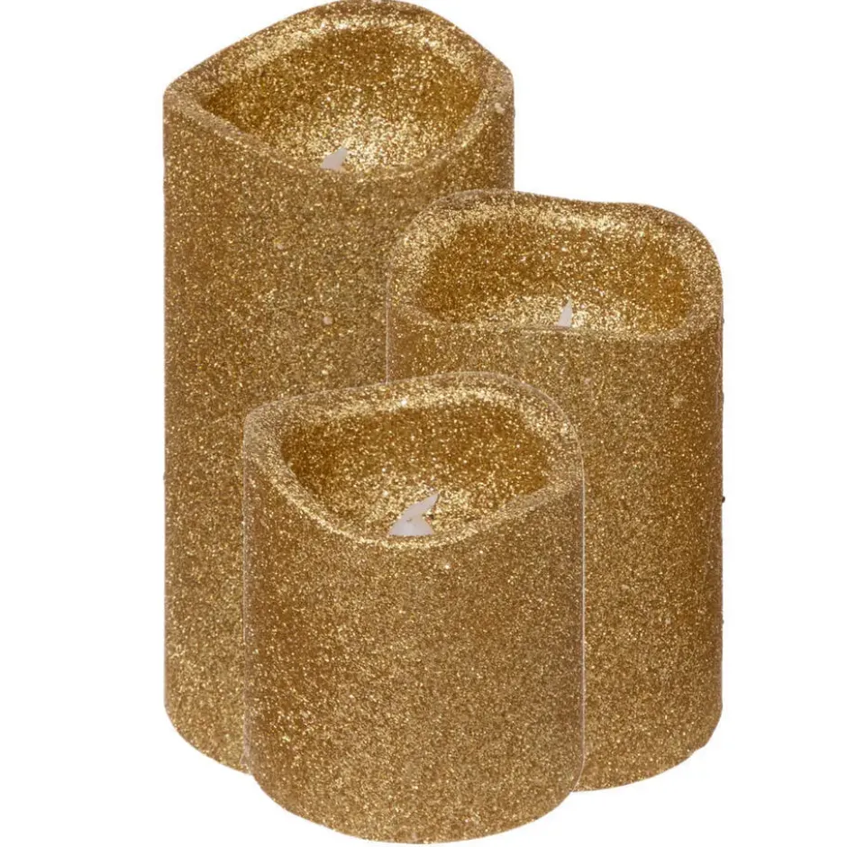 Feeric lights LED stompkaarsen - 3x - goud - glitter
