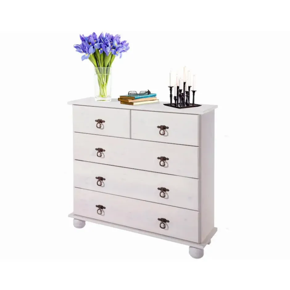Finca - Commode met 3+2 deuren in wit gelakt grenen