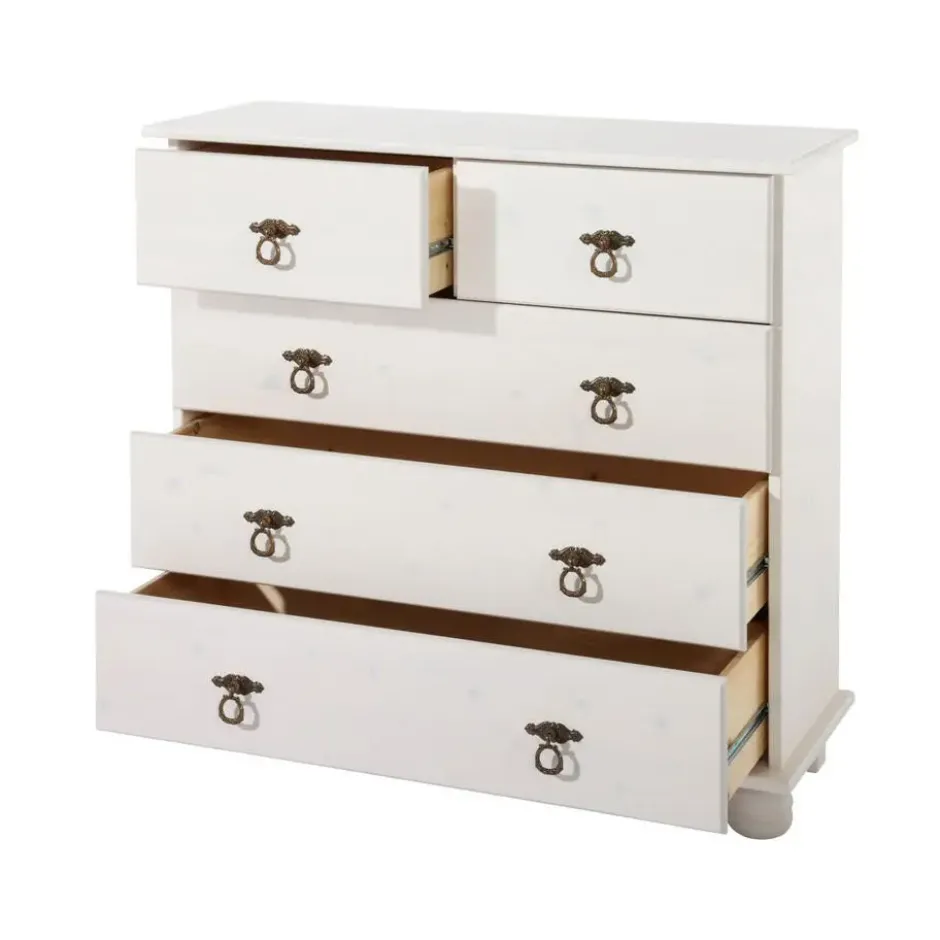 Finca - Commode met 3+2 deuren in wit gelakt grenen