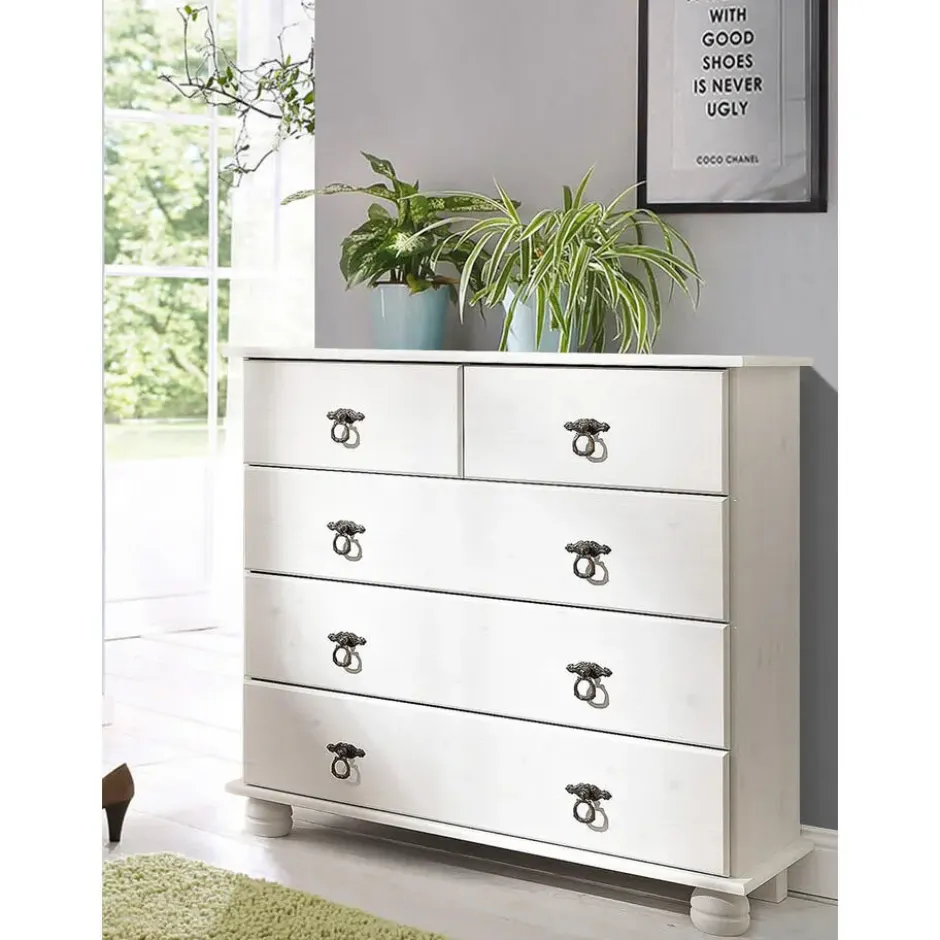 Finca - Commode met 3+2 deuren in wit gelakt grenen