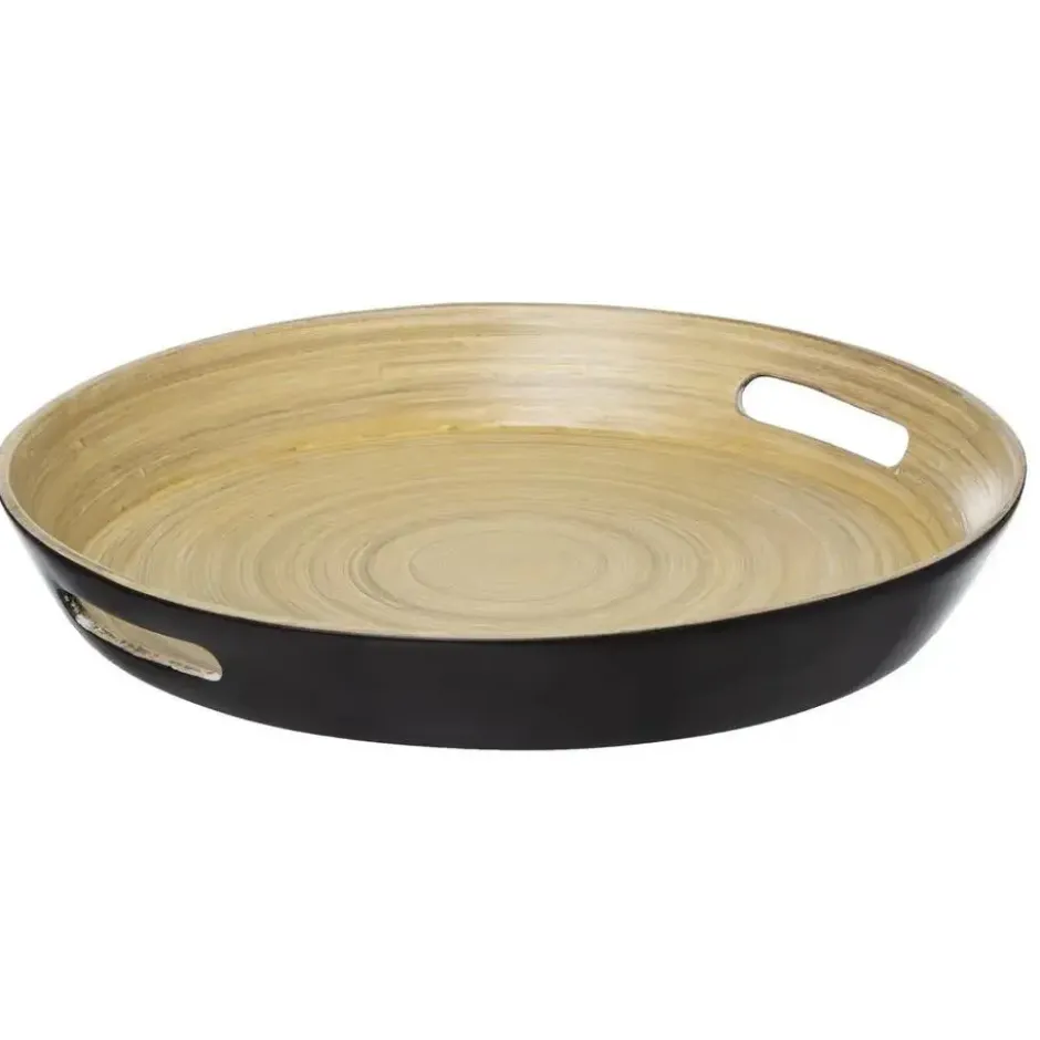 5Five Dienblad/serveerblad - bamboe zwart - handvaten - D42 cm