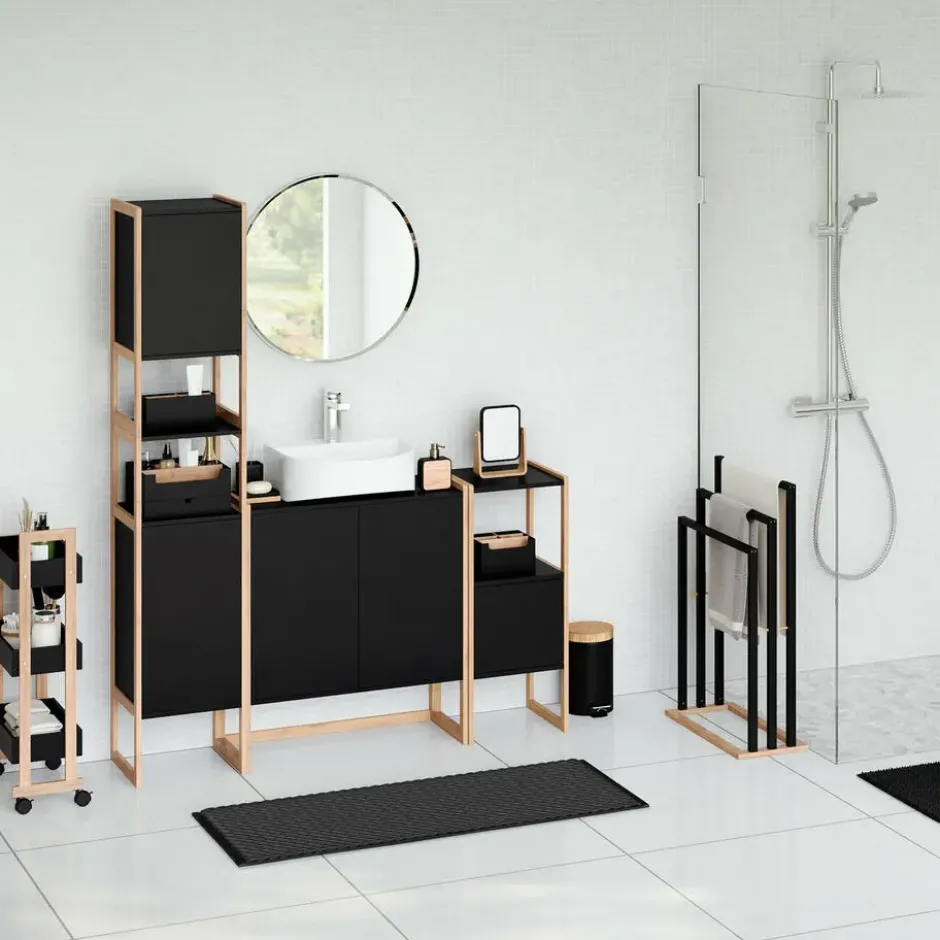 5Five Doucherekje/badkamerrekje/trolley -zwart - 40 x 30 x 87 cm