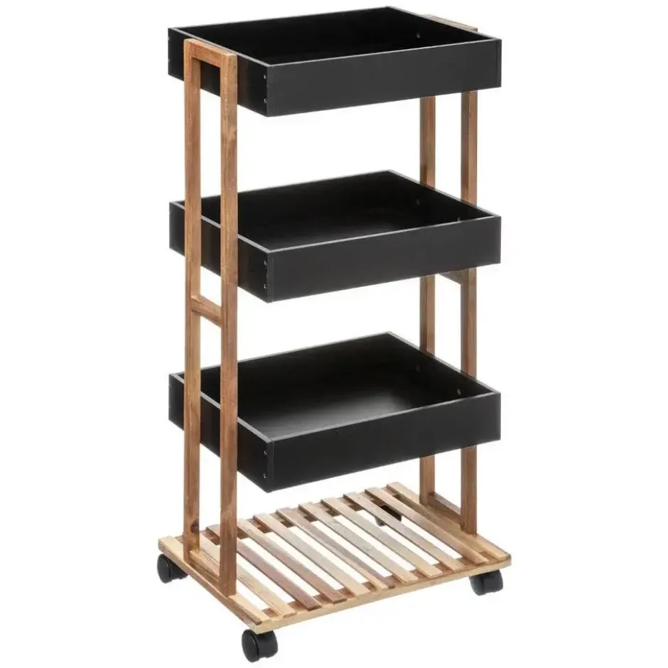 5Five Doucherekje/badkamerrekje/trolley -zwart - 40 x 30 x 87 cm