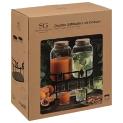 5Five Drank dispensers - 2x stuks - 3,3L - op standaard met 6 glazen