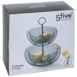5five Fruitschaal-fruitmand - dubbel - zwart - metaal - 29 x 47cm