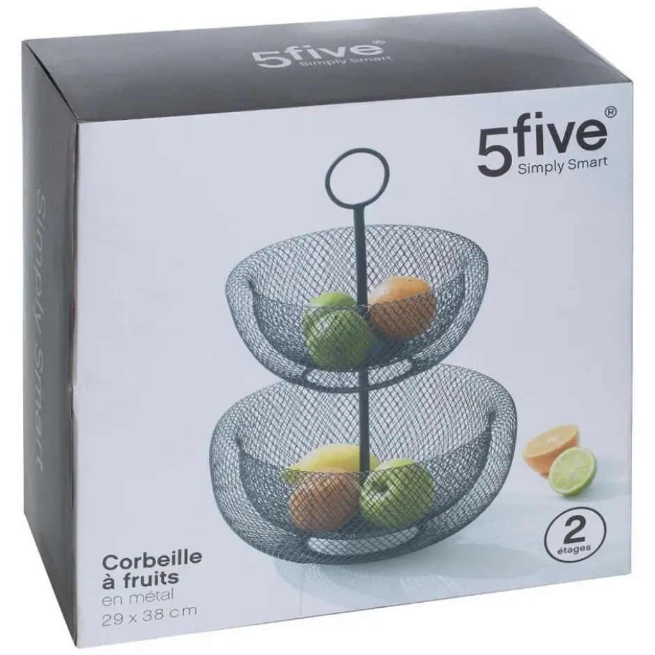 5five Fruitschaal-fruitmand - dubbel - zwart - metaal - 29 x 47cm
