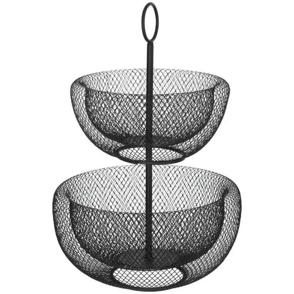 5five Fruitschaal-fruitmand - dubbel - zwart - metaal - 29 x 47cm