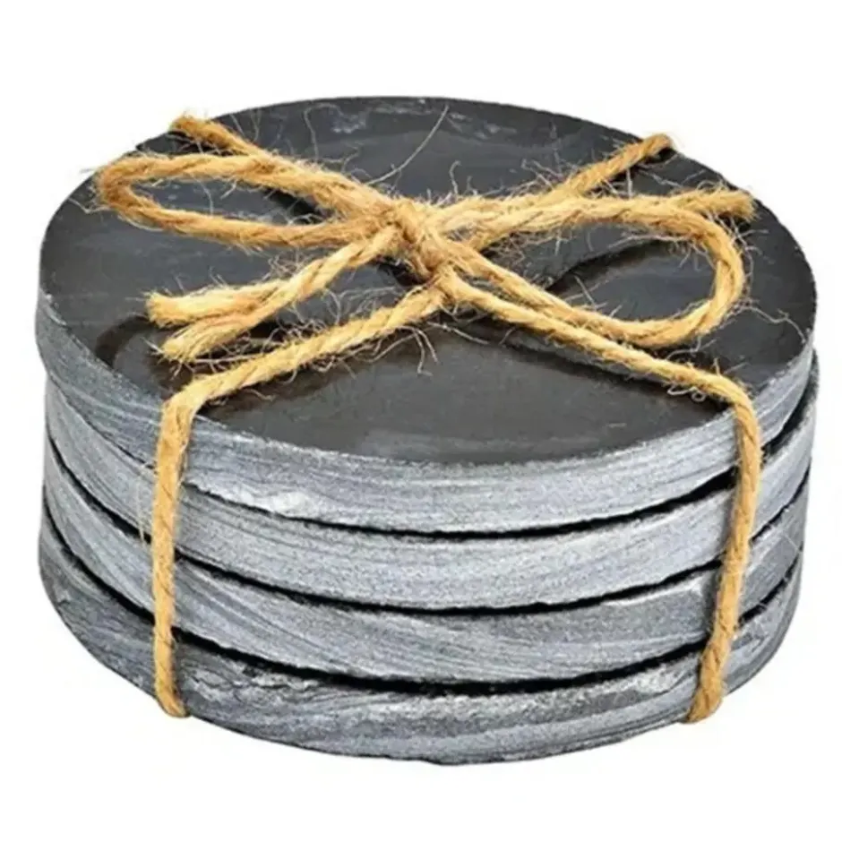 5Five Glazen onderzetters - 4x stuks - rond - Marmer - 10 cm