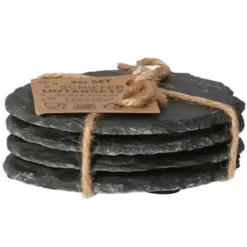 5Five Glazen onderzetters - 4x stuks - rond - leisteen - 10 cm