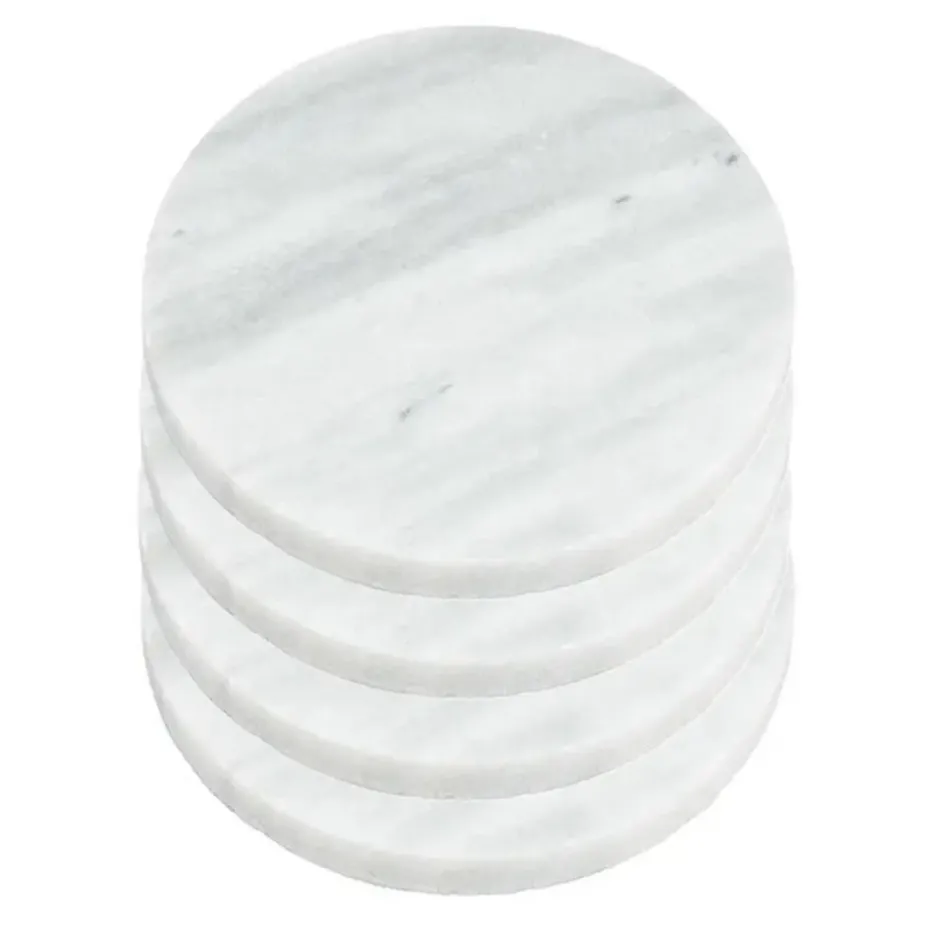 5Five Glazen onderzetters - 4x stuks - rond - Marmer - 10 cm