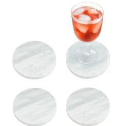 5Five Glazen onderzetters - 4x stuks - rond - Marmer - 10 cm
