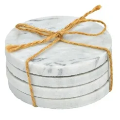 5Five Glazen onderzetters - 4x stuks - rond - Marmer - 10 cm