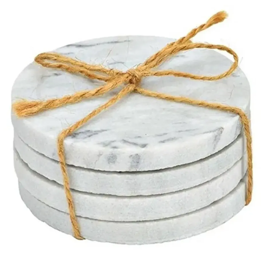 5Five Glazen onderzetters - 4x stuks - rond - Marmer - 10 cm