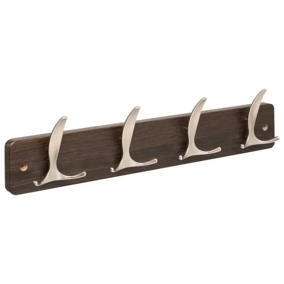 5Five Kapstok - 4 ophang haken - RVS - bruin/zilver - 45 x 10 cm