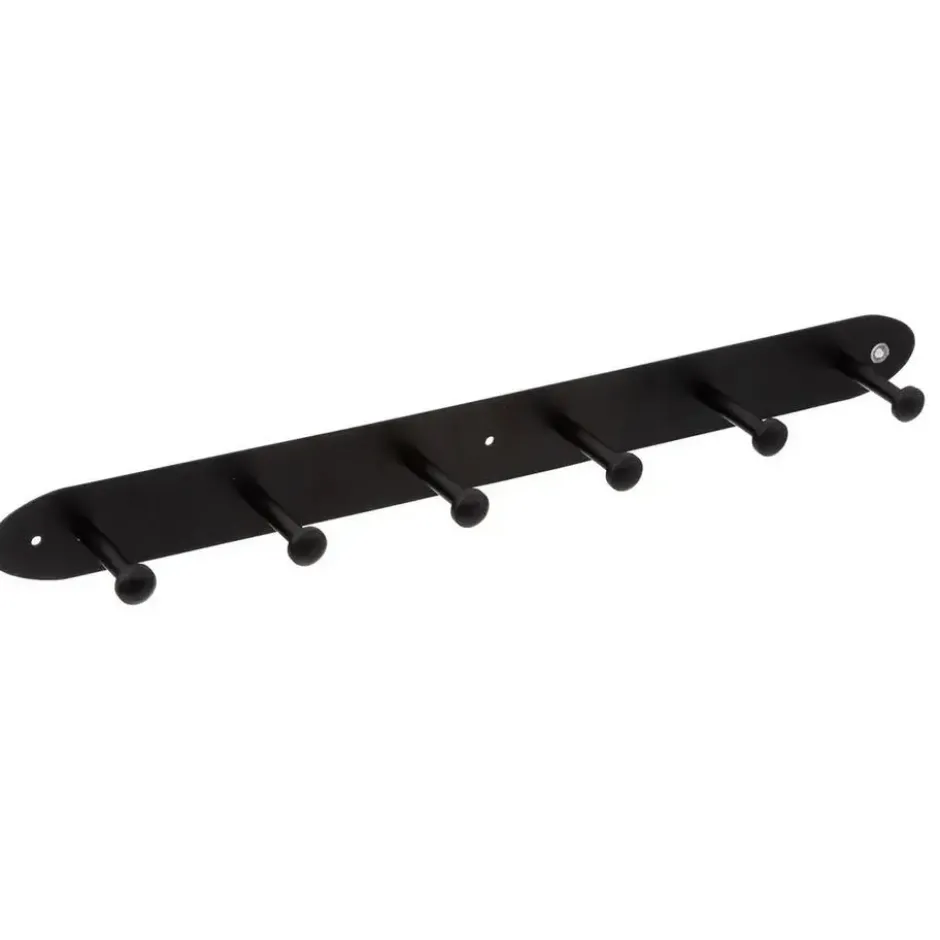 5Five Kapstok rek voor wand/muur - zwart - 6x ophanghaken - 55 cm
