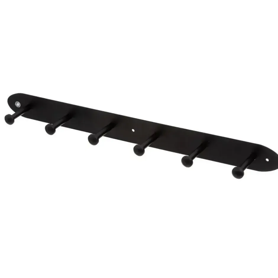 5Five Kapstok rek voor wand/muur - zwart - 6x ophanghaken - 55 cm