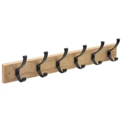 5Five Kapstok rek voor wand/muur - lichtbruin/zwart - 6x haken