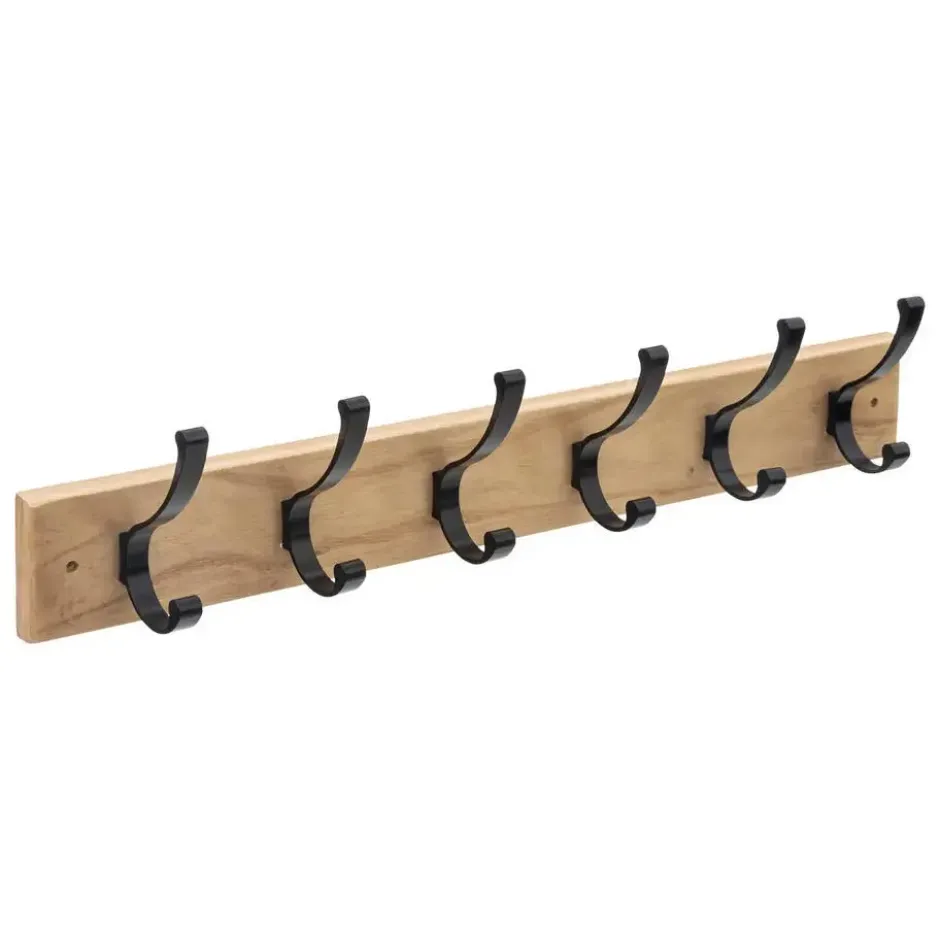 5Five Kapstok rek voor wand/muur - lichtbruin/zwart - 6x haken