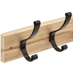5Five Kapstok rek voor wand/muur - lichtbruin/zwart - 4x ophanghaken