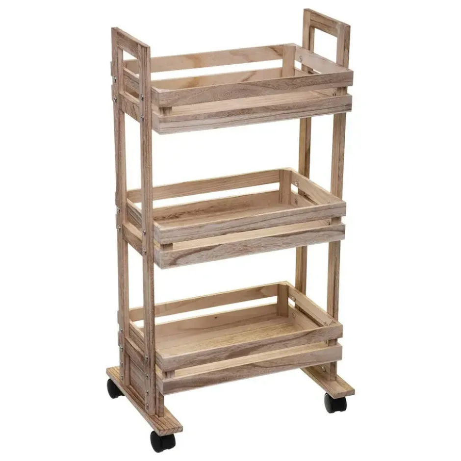 5Five Keukentrolley/kast - bruin - hout - 82 x 42 x 30 cm - 3 niveaus - fruitkis