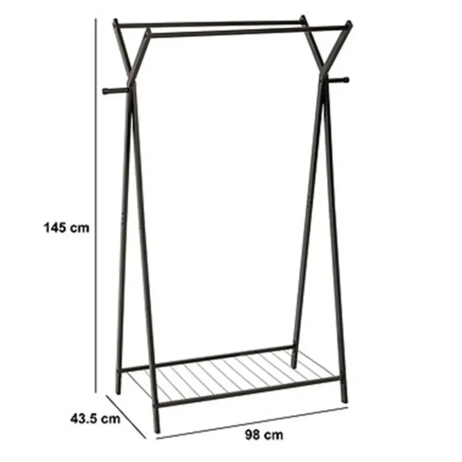 5Five Kledingrek met dubbele stang - rvs - zwart - 98x42x145 cm