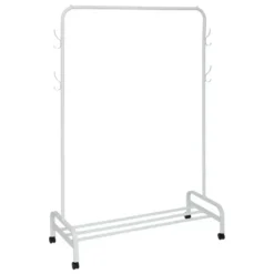 5Five Mobiel kledingrek - metaal - wit - wieltjes - 118x45x160 cm