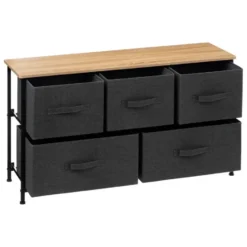 5Five Opbergkast - 5x mand - 100x30x55cm - hout/stof donkergrijs