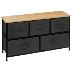 5Five Opbergkast - 5x mand - 100x30x55cm - hout/stof donkergrijs