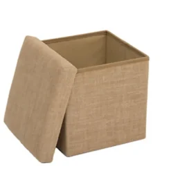 5Five Poef/hocker - opbergbox - beige - PU/MDF - 31 x 31 cm