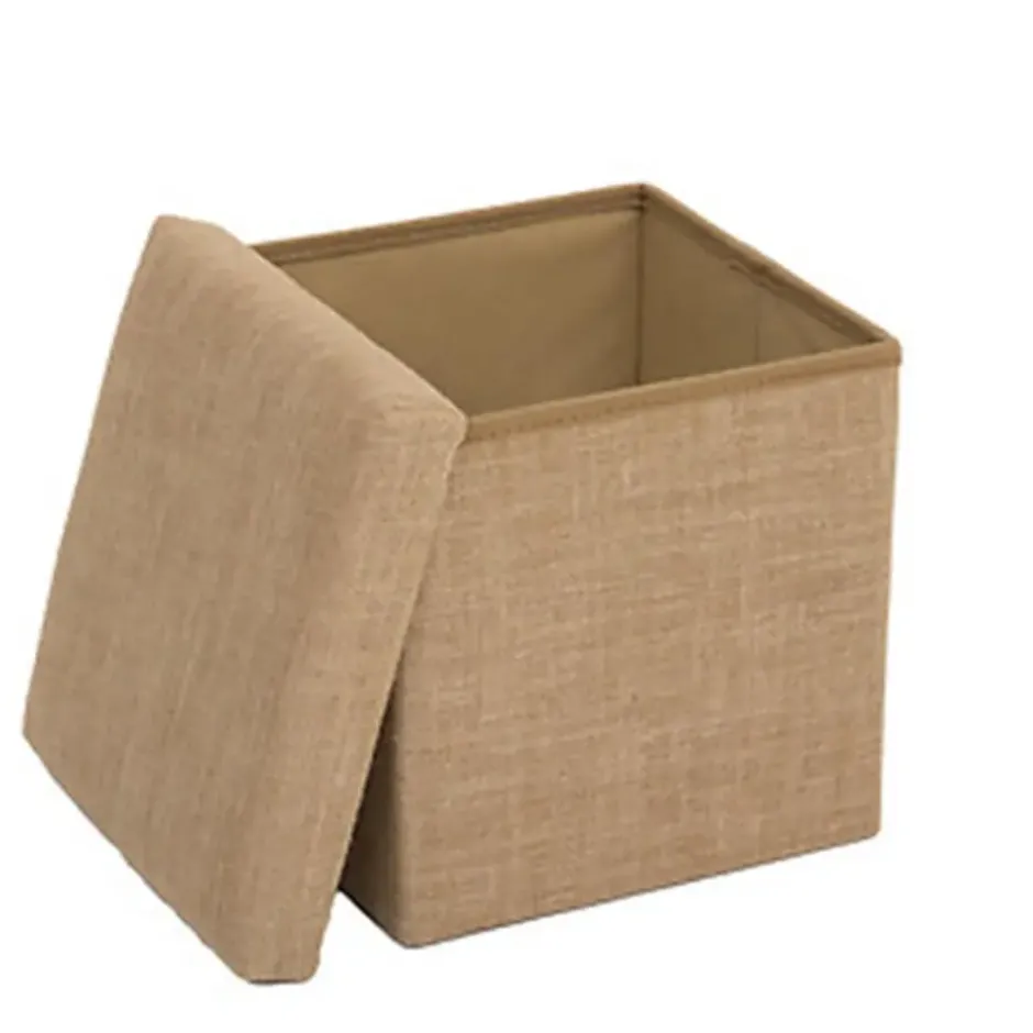 5Five Poef/hocker - opbergbox - beige - PU/MDF - 31 x 31 cm