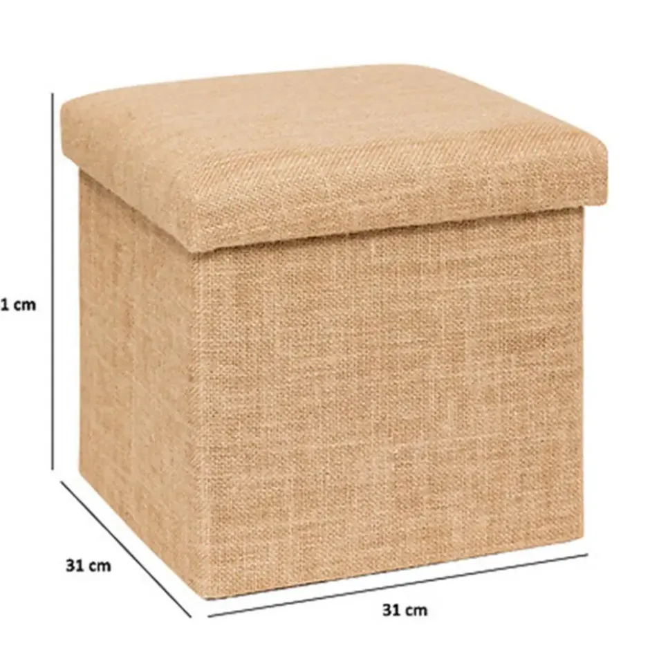 5Five Poef/hocker - opbergbox - beige - PU/MDF - 31 x 31 cm